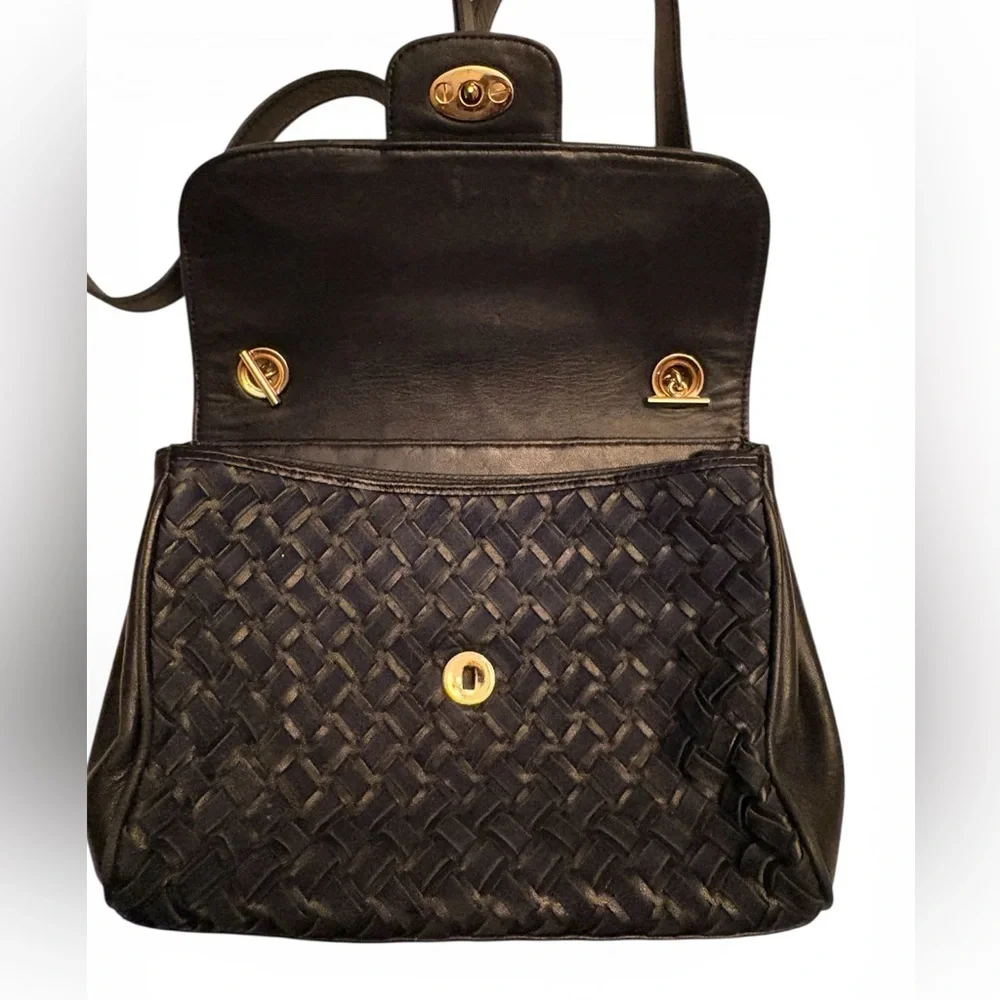 Bally S45 Shoulder Bag Suede Leather Woven Intrecciato Design in Dark Blue